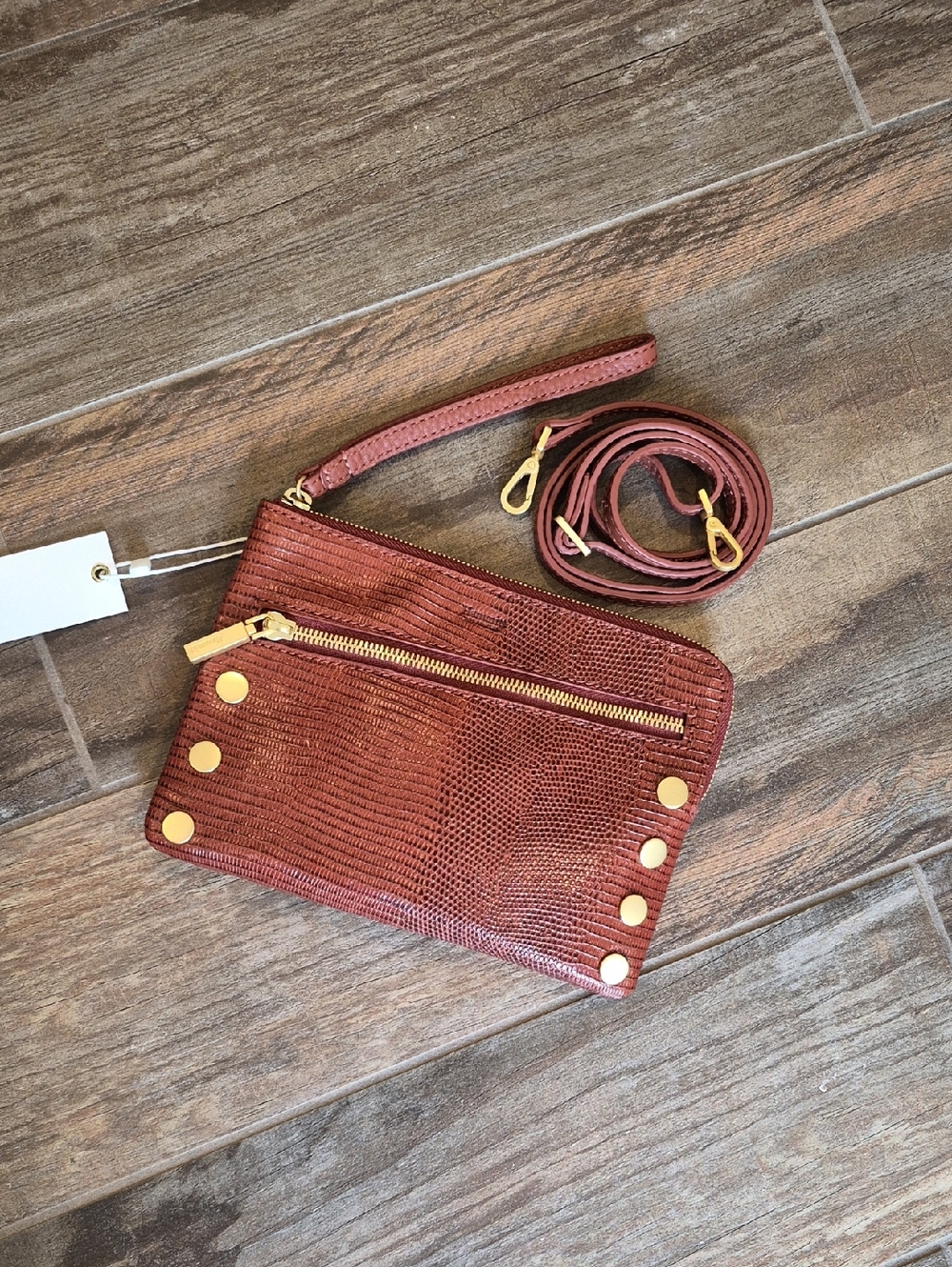 Rare Hammitt Nash Redwood Lizard Leather Clutch Wristlet Crossbody Bag - Picture 9 of 16